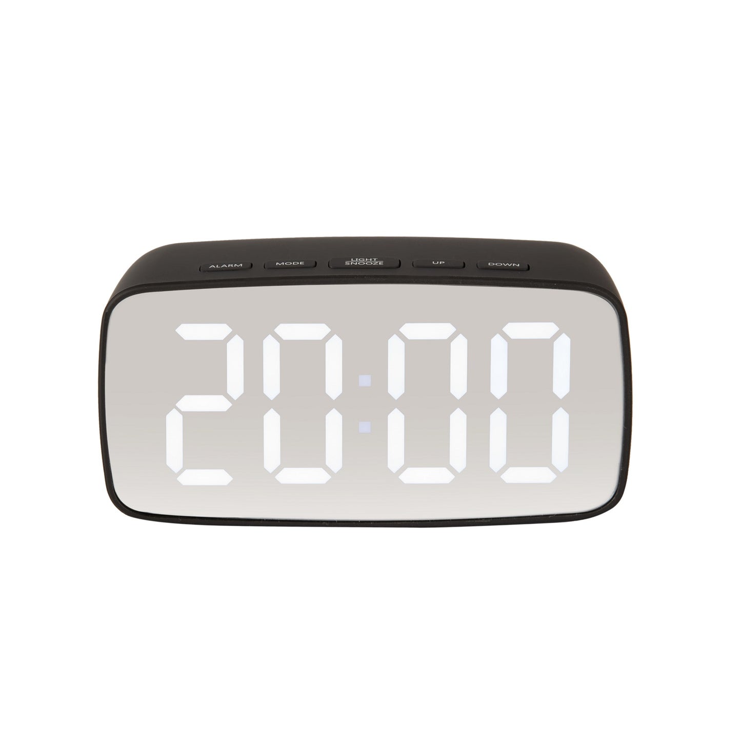 Alarm clock silver mirror LED oval black