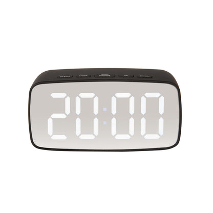 Alarm clock silver mirror LED oval black